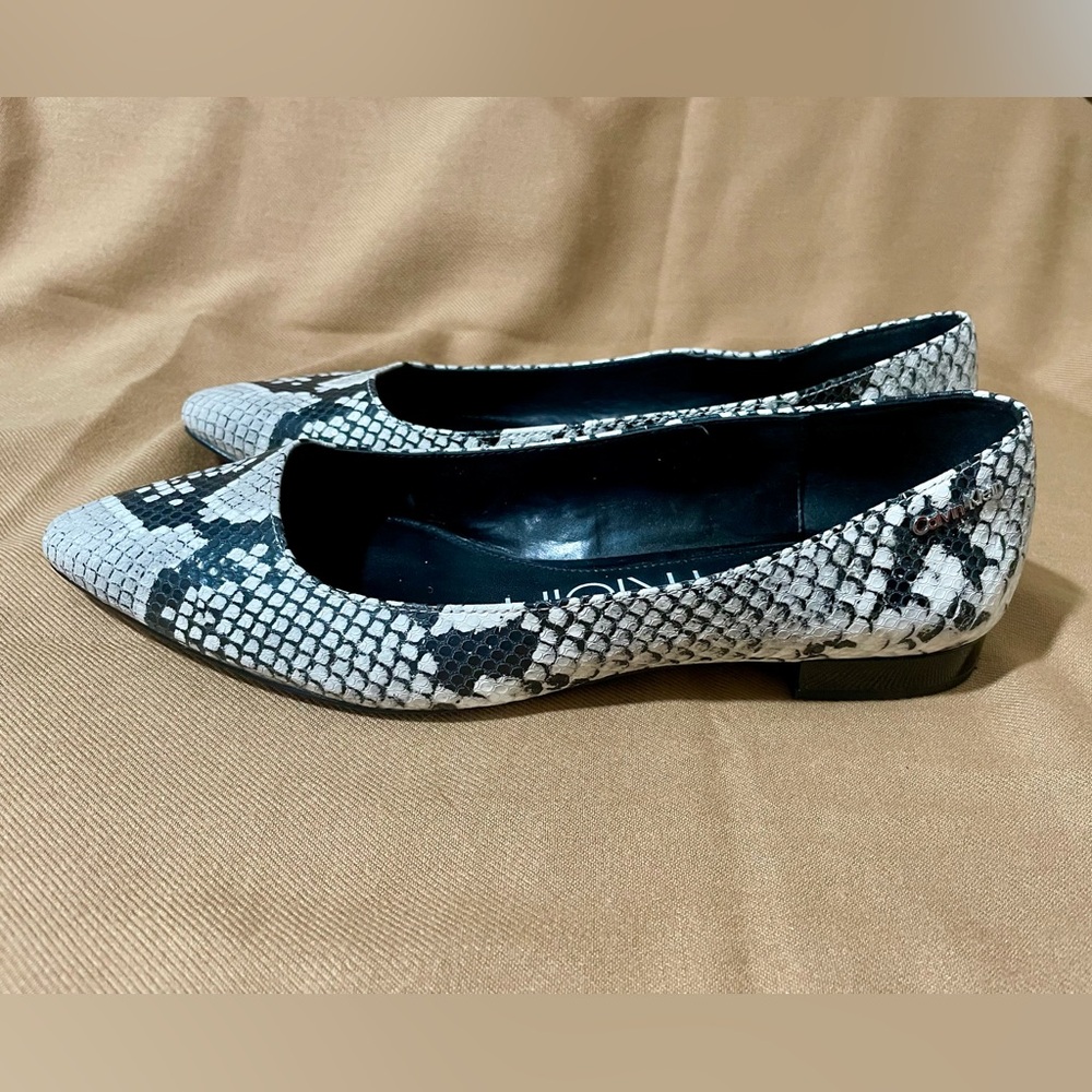 Calvin Klein Black and White Snakeskin Flats